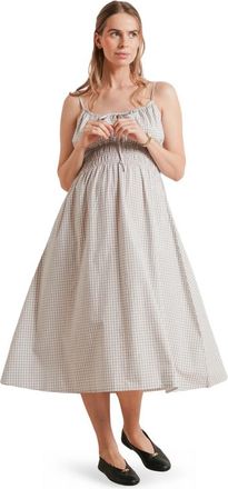 Nom Maternity Roma Maternity & Nursing Sundress in Taupe Gingham at Nordstrom, Size X-Large