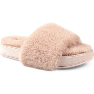 National Comfort Macklin Faux Fur Slipper in Blush Faux at Nordstrom, Size 10