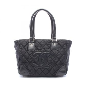 Chanel Black Nylon Leather Handbag Tote Bag (Pre-Owned)