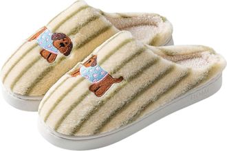 Generic Cute House Slippers Women Stripe Fuzzy Memory Foam Slippers Ladies Slip on Sole Bedroom Cloud Shoes Indoor Outdoor Anti-Skid Shoes with Fleece Lined (