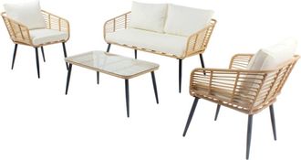 Concept Usine Conjunto de muebles de jard&iacute;n de 4 plazas con sof&aacute; y sillas efecto rat