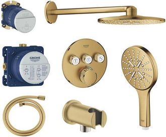 GROHE Grohtherm inbouw regendoucheset - &Oslash;31 cm hoofddouche - 43 cm rechte wandarm - cool sunrise geborsteld