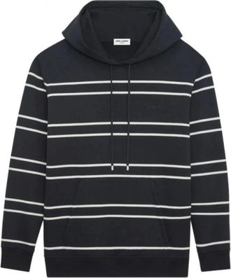 Saint Laurent Gestreepte Fleece Hoodie met Kangaroezak - Heren - Hoodies - Zwart - M - Katoen - Hoodies & sweatvesten