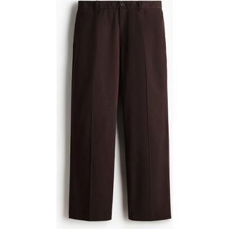 H&M Relaxed Fit Cotton And Lyocell Tailored Trousers in Dark Brown at Nordstrom, Size 32