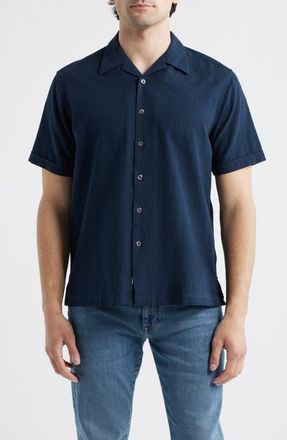 James Campbell Ephesia Slub Cotton Camp Shirt in Navy at Nordstrom, Size Xx-Large