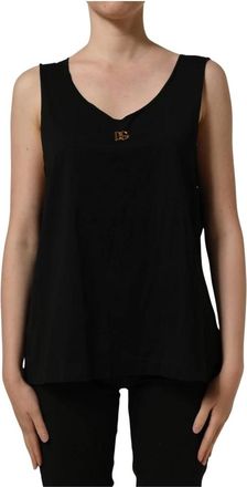 Dolce & Gabbana Mouwloze top met ronde hals - Dames - Tops zonder mouwen - Zwart - S - Katoen - Tops