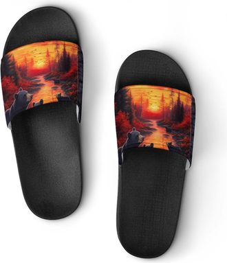 Generic Black Bears Family Sunrise Forests Shower Shoes Slipper for Women Men Beach Slippers Quick Drying Non Slip Open-Toe Sandals