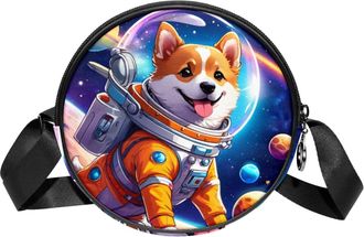 Generic Circle Crossbody Bag for Women, Dog Space Small Sling Bag Daypack with Zipper Adjustable Shoulder Straps Casual Ladies Girls Round Purse