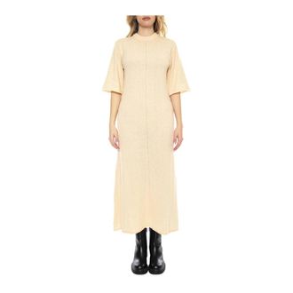 Minimum Zachte Gebreide Midi Jurk - Dames - Kleedjes - Beige - M - Kleedjes