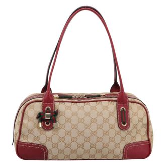 Gucci Princy Boston Gg Canvas Beige Canvas Handbag (Pre-Owned)