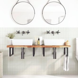 Berkfield Home Elegant Basin Shelf Wall Mounted Steel & Solid Wood Acacia in Brown