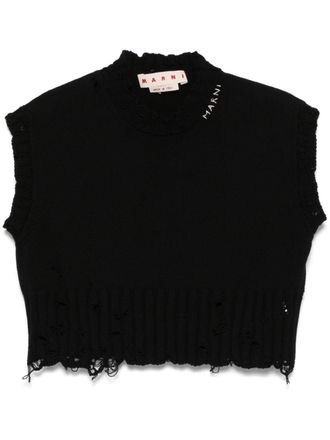 Marni distressed-effect vest - women - Cotton - 38 - Black