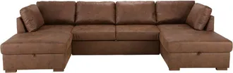 Maisons du monde Sofá cheslong de tela, 5+ plazas, con 2 arcones, marrón