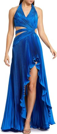Mac Duggal Halter Neck Pleated Charmeuse Cut Out Gown in Cobalt at Nordstrom, Size 10