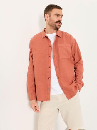 Fat Face FatFace Salcombe Relaxed Fit Dusky Orange Long Sleeve Garment Dye Shirt