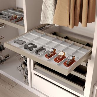 Emuca Emuca - Kit De Caj&oacute;n Organizador, Bandeja Auxiliar Y Bastidor De Gu&iacute;as Con Cierre Suave Para Armarios, Regulable, M&oacute;dulo 900mm, Gris Piedra