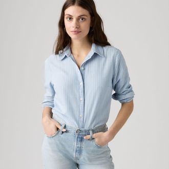 Levi's Carlile Classic Poplin Shirt - Womens - XL - Medium Wash / String Me Along