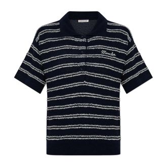 Moncler Polo Shirts, female, Blue, Size: XS Polo Shirt with Embroidered Logo