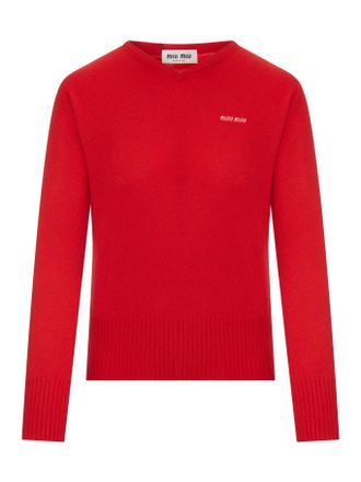 Miu Miu CASHMERE V-NECK SWEATER WITH LOGO - Miu Miu - Woman