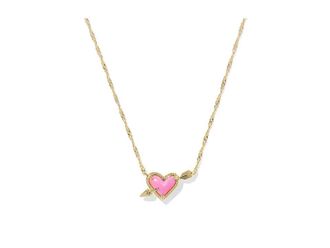 Kendra Scott Ari Heart Arrow Short Pendant Womens Necklace Womens Necklace Gold Pink Opalescent Resin, Brass