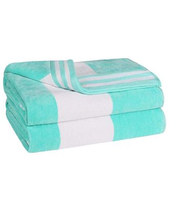Superior Set Of 2 Cabana Stripe Oversized Cotton Beach Towels