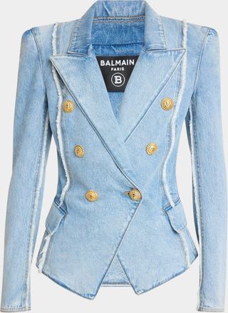 Balmain 6-Button Raw-Edge Denim Jacket