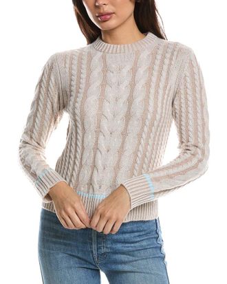 Fort&eacute; Cashmere Tipped Plaited Cable Crewneck Cashmere Sweater