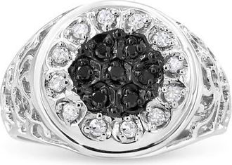 House of Brilliance Mens Silver 1/4 Cttw White and Black Diamond Halo Cluster Ring Band at Nordstrom, Size 10