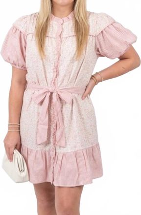 Merci Lacey Mixed Print Ruffled Mini Dress In Pink Blush Multi
