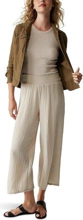 Michael Stars Medina Smocked Waist Cropped Pants Womens Dress Pants Cement : LG (US 8-10), Cotton