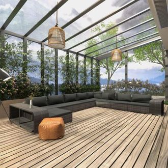 vidaXL Vidaxl - Set Divani da Giardino 11 pz con Cuscini in Polyrattan Grigio