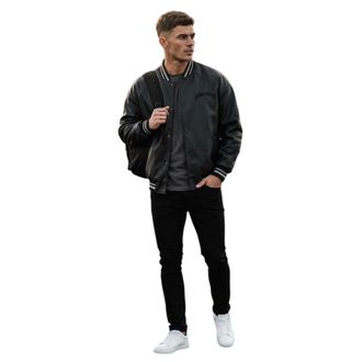 Firetrap Heren-baseballjas met logo in varsity-stijl (Zwart)
