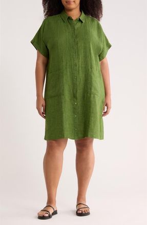 Eileen Fisher Organic Linen Shirtdress in Field at Nordstrom, Size 2X