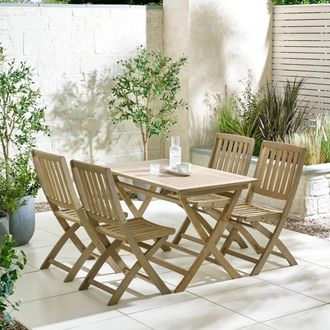 Furniturebox Hamburg Solid Wood 4 Chair Outdoor Dining Set in Light Brown
