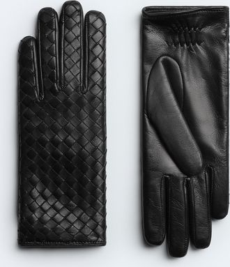 Bottega Veneta Intrecciato Leather Gloves - Black - Woman - 7 - 100% Lambskin