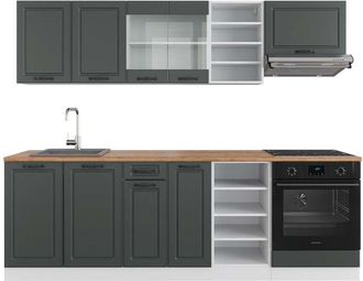 Vicco Mueble De Cocina R-line, Antracita Casa De Campo/blanco, 240 Cm, Et Roble