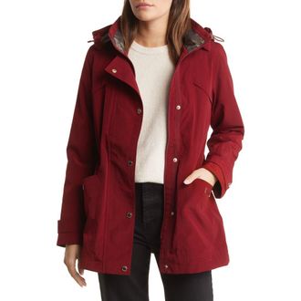 Gallery Cinched Waist Hooded Water Resistant Raincoat in Merlot at Nordstrom, Size X-Large