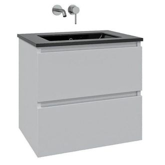 Saniclass Chaci Badkamermeubelset - 60x46x55cm - keramische wastafel zwart - 1 wasbak - zonder kraangat - 2 lades - mat wit