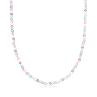 Ross-Simons Multi-Gemstone Bead and 3-3.5mm Cultured Pearl Necklace in 18kt Gold Over Sterling