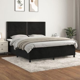 vidaXL Vidaxl - Cama Box Spring Con Colch&oacute;n Terciopelo Negro 180x200 Cm