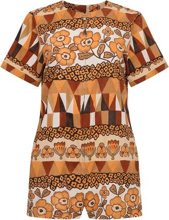 Carolina K Tilly Romper In Rombus Flowers Brown