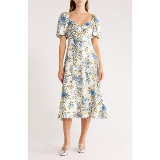 Avec Les Filles Twist Bodice Midi Dress in Blue Garden Trellis at Nordstrom Rack, Size 12