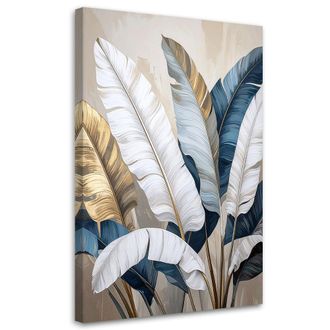 Feeby Cuadro En Lienzo Hojas De Platanero Naturaleza Plantas Blanco 70x100