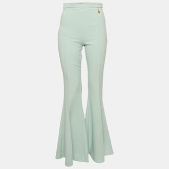 Elisabetta Franchi Mint Green Crepe Flared Leg Trousers