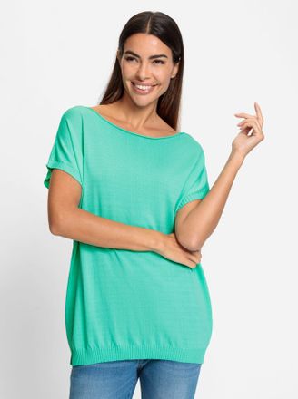 Heine Kurzarmpullover HEINE Pullover, Damen, Gr. 32/34, blau (blaugr&uuml;n), 65% Viskose, 35% Polyamid, unifarben, Pullover Kurzarmpullover