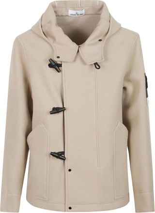 Stone Island Heavy Melton Short Parka - Heren - Jassen - Beige - Maat: M Leer