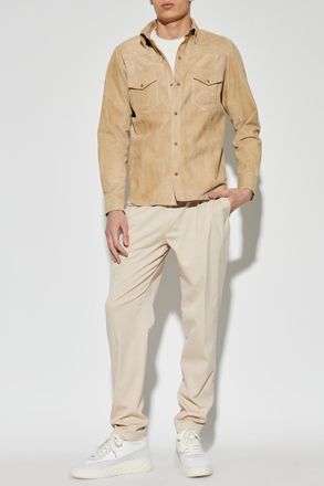 Eleventy Suede Shirt, Mens, Cream