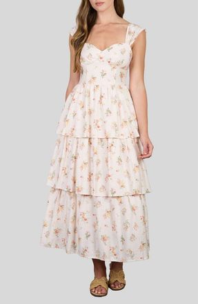 August Sky Floral Tiered Maxi Dress in Cream Multi at Nordstrom Rack, Size Medium
