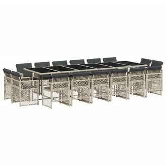 vidaXL Set Comedor Jard&iacute;n Y Cojines 17 Pzas Rat&aacute;n Sint&eacute;tico Gris Claro Vidaxl