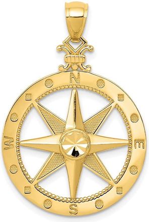 Diamond2Deal 14k Yellow Gold Diamond-Cut Polished and Satin Compass Pendant
